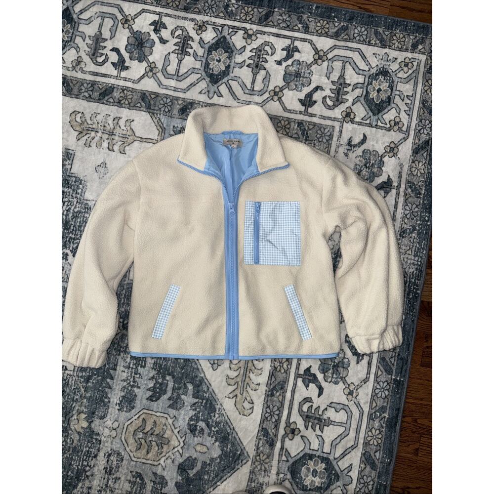 Sandy Liang x Target Women Fleece Sherpa Jacket Cream Blue Gingham Zip Medium